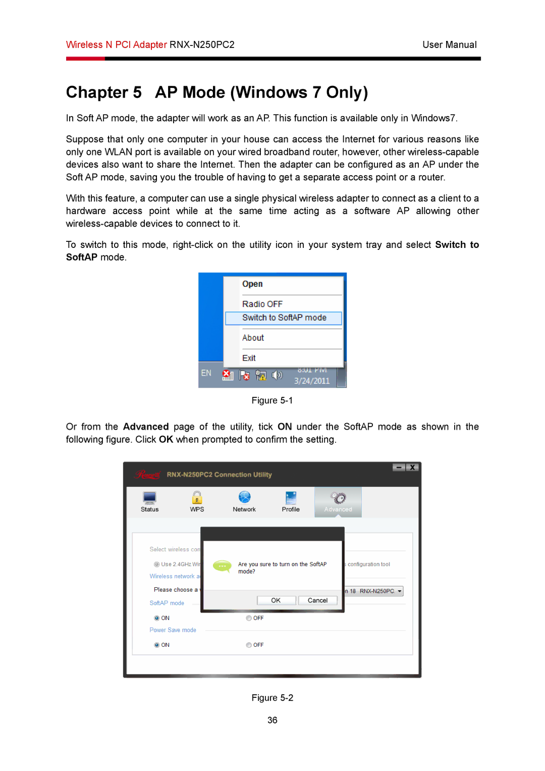 Rosewill RNX-N250PC2 user manual AP Mode Windows 7 Only 