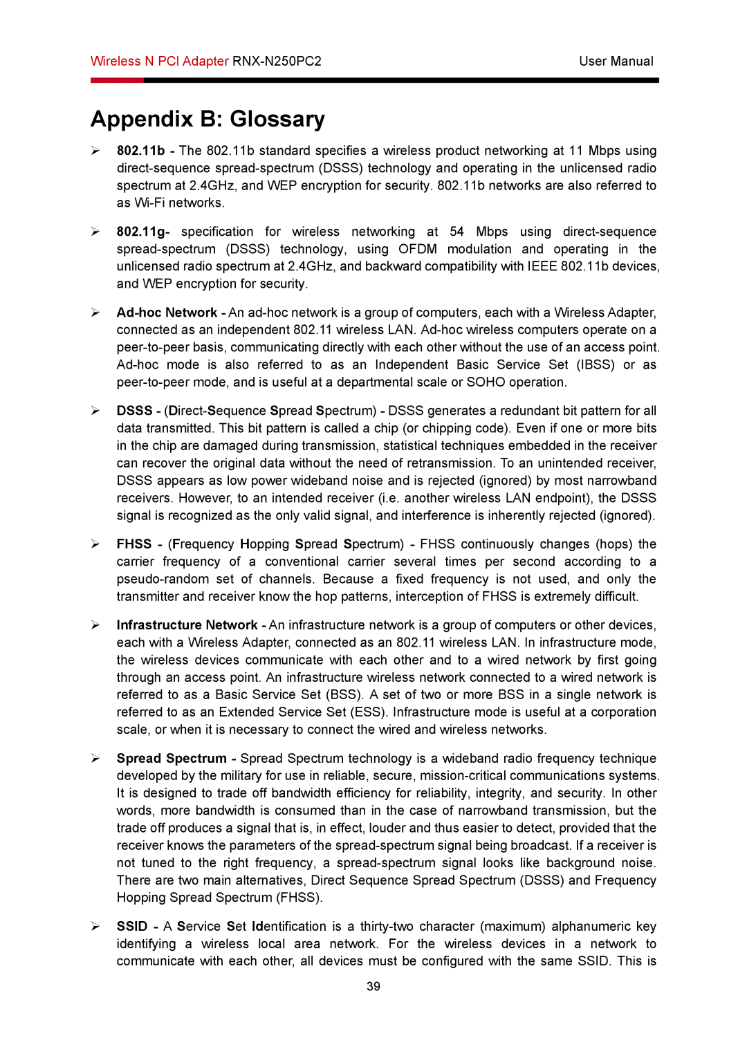 Rosewill RNX-N250PC2 user manual Appendix B Glossary 