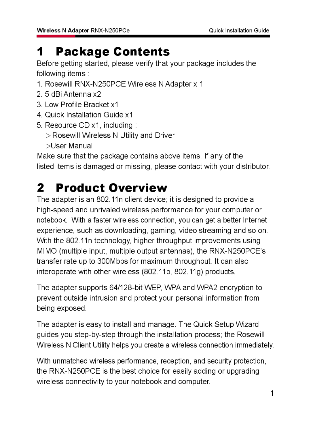 Rosewill RNX-N250PCe manual Package Contents, Product Overview 