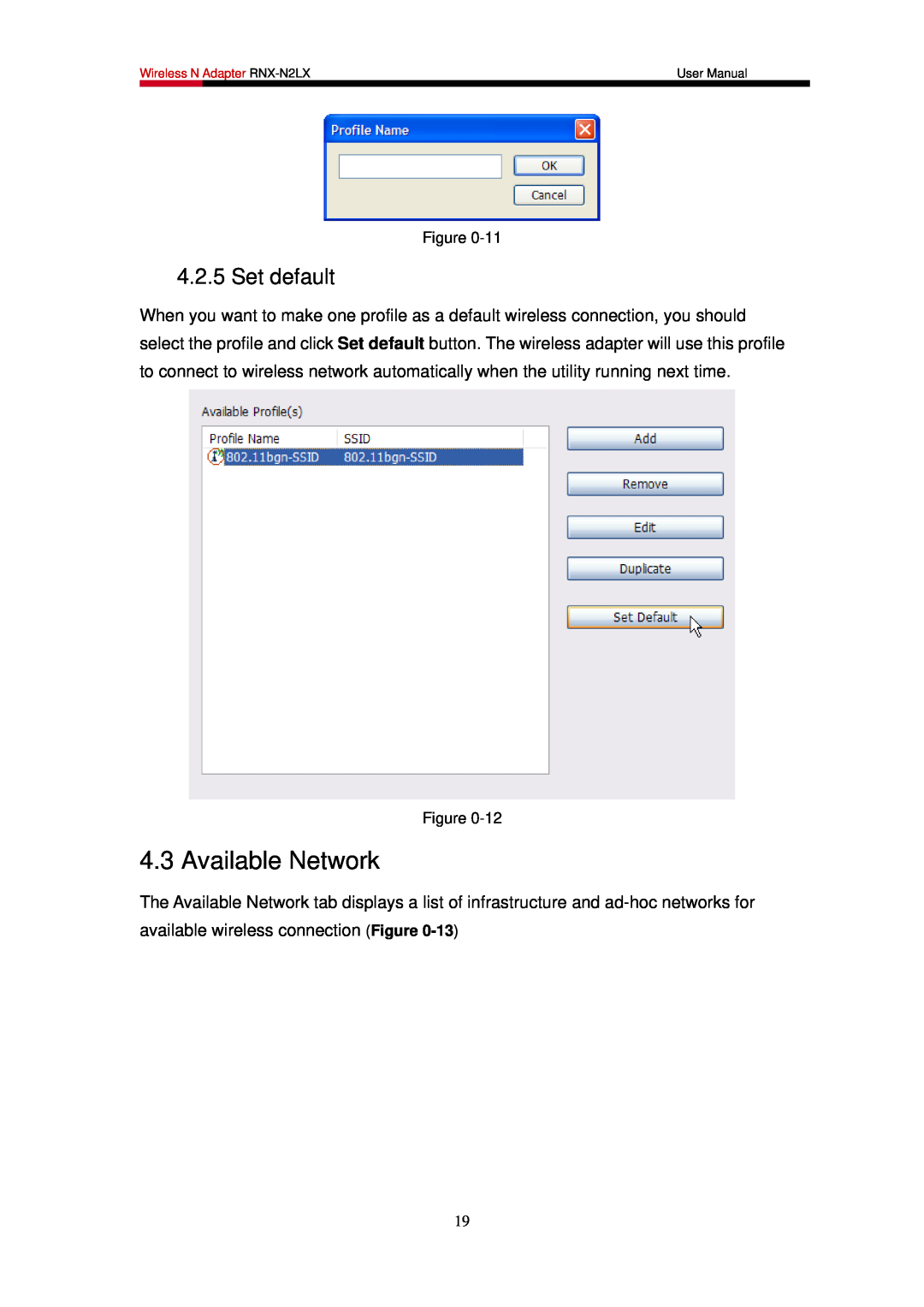Rosewill RNX-N2LX user manual Available Network, Set default 