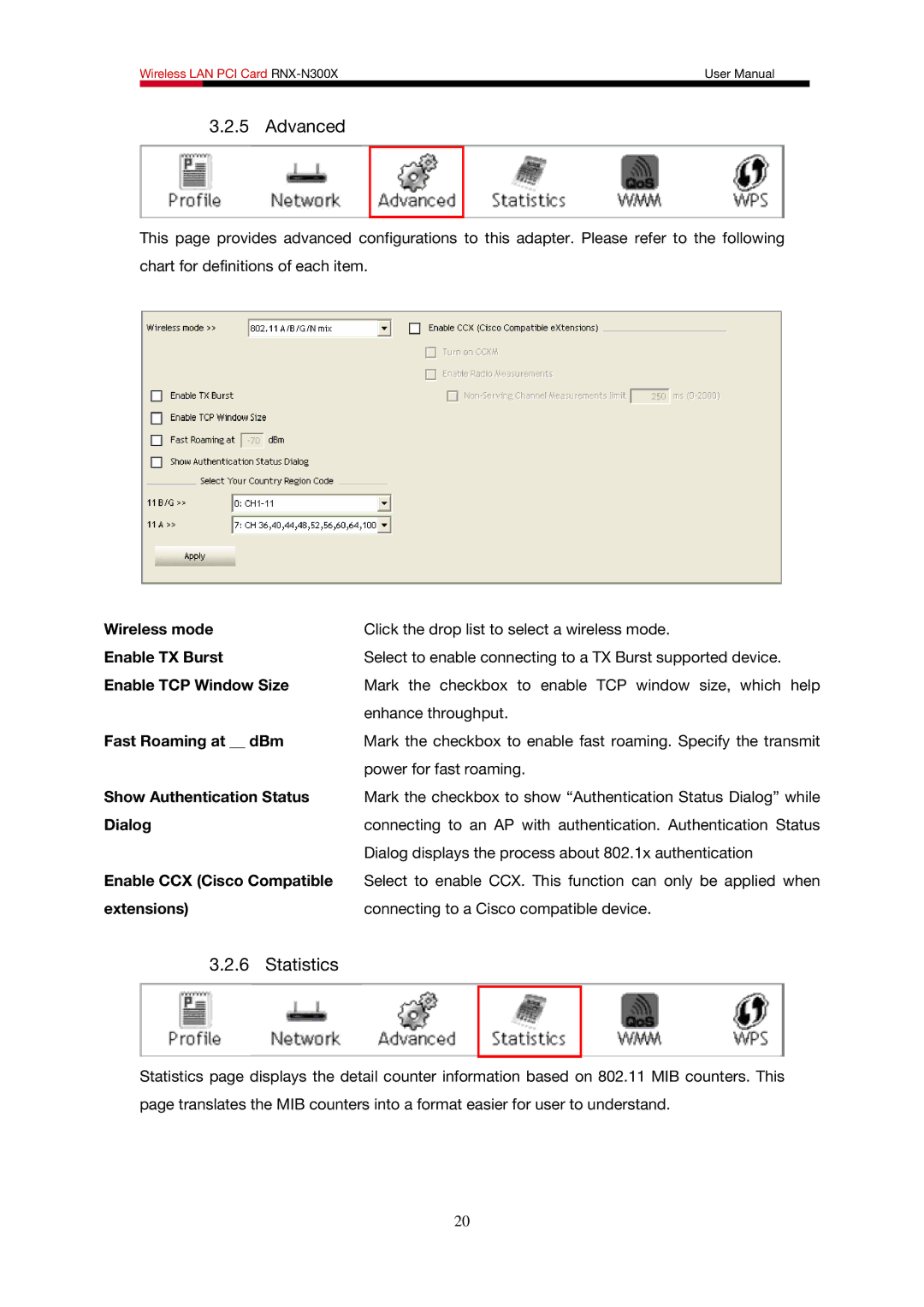 Rosewill RNX-N300X user manual Advanced, Statistics 