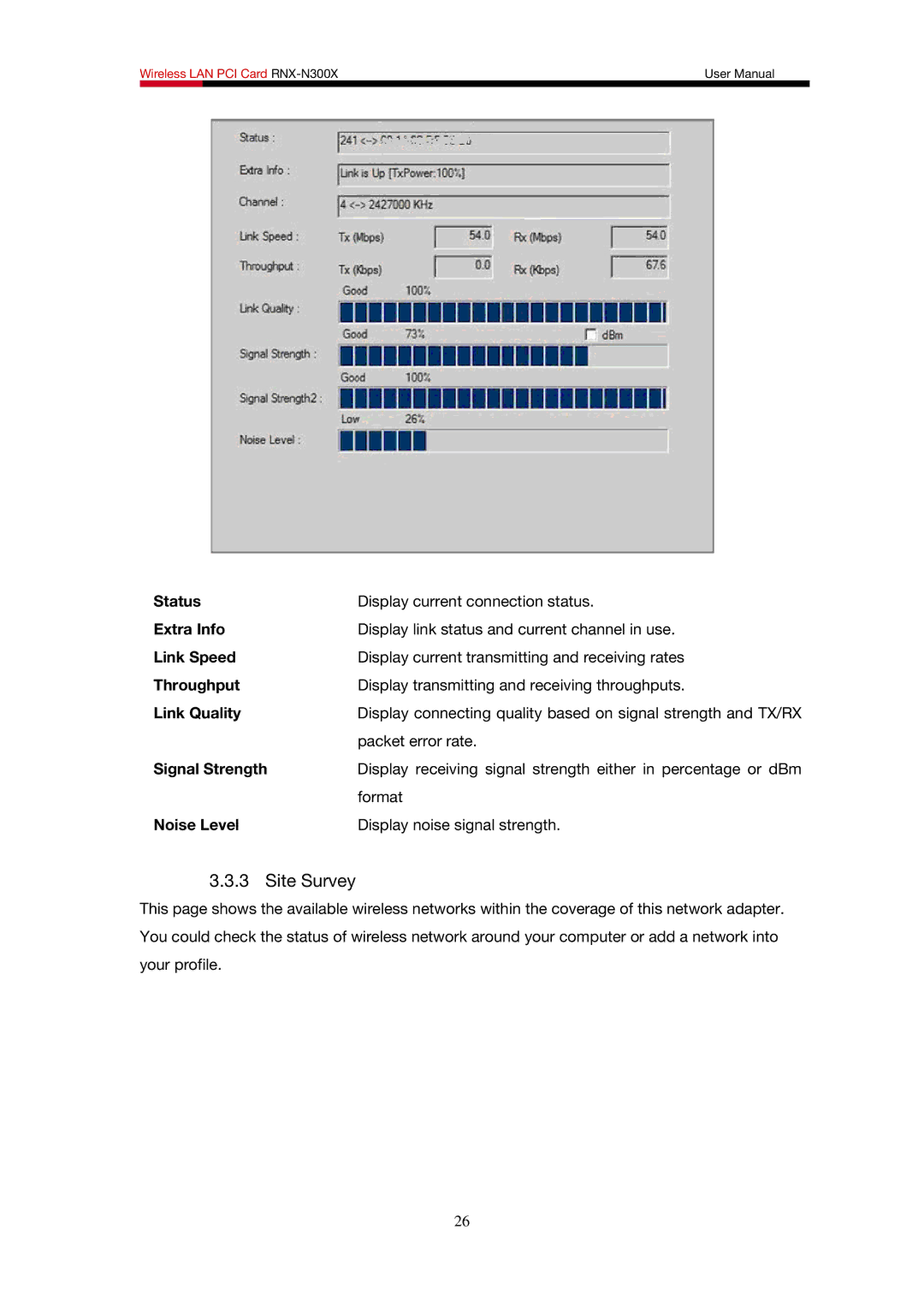 Rosewill RNX-N300X user manual Site Survey, Noise Level 