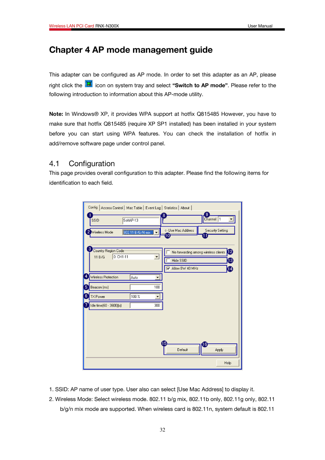 Rosewill RNX-N300X user manual AP mode management guide, Configuration 