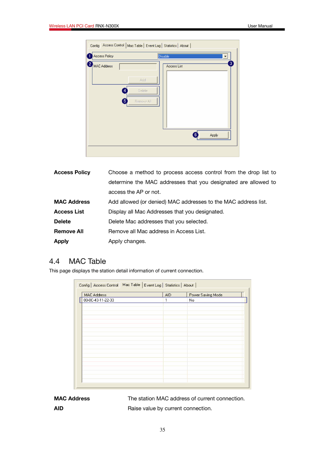 Rosewill RNX-N300X user manual MAC Table, Aid 