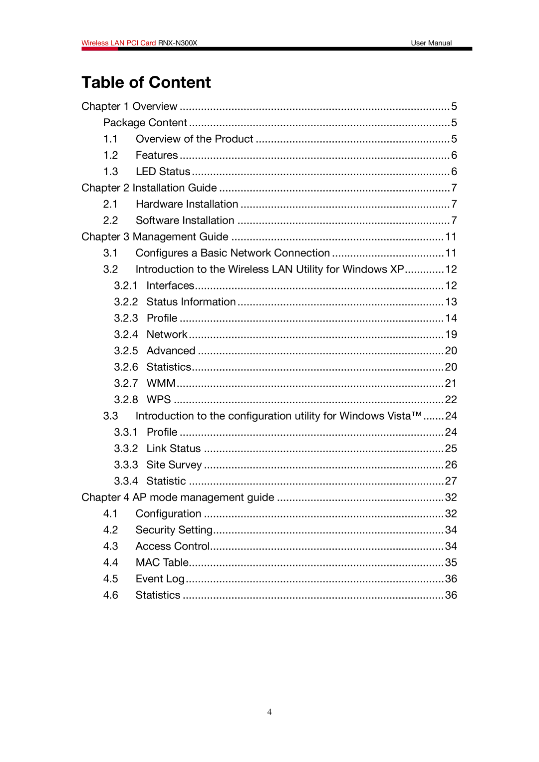 Rosewill RNX-N300X user manual Table of Content 