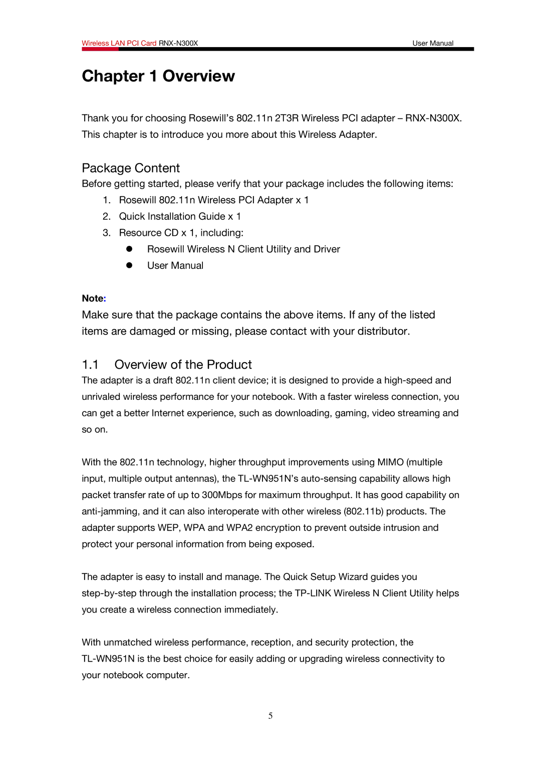 Rosewill RNX-N300X user manual Package Content, Overview of the Product 