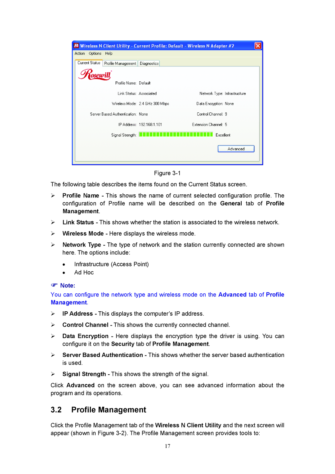 Rosewill RNX-N360PC user manual Profile Management 