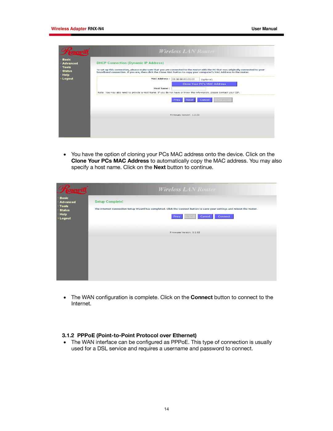 Rosewill RNX-N4 user manual PPPoE Point-to-Point Protocol over Ethernet 