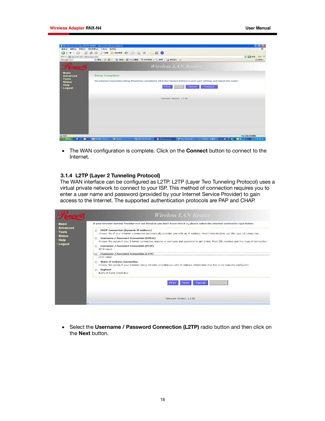 Rosewill RNX-N4 user manual 4 L2TP Layer 2 Tunneling Protocol 