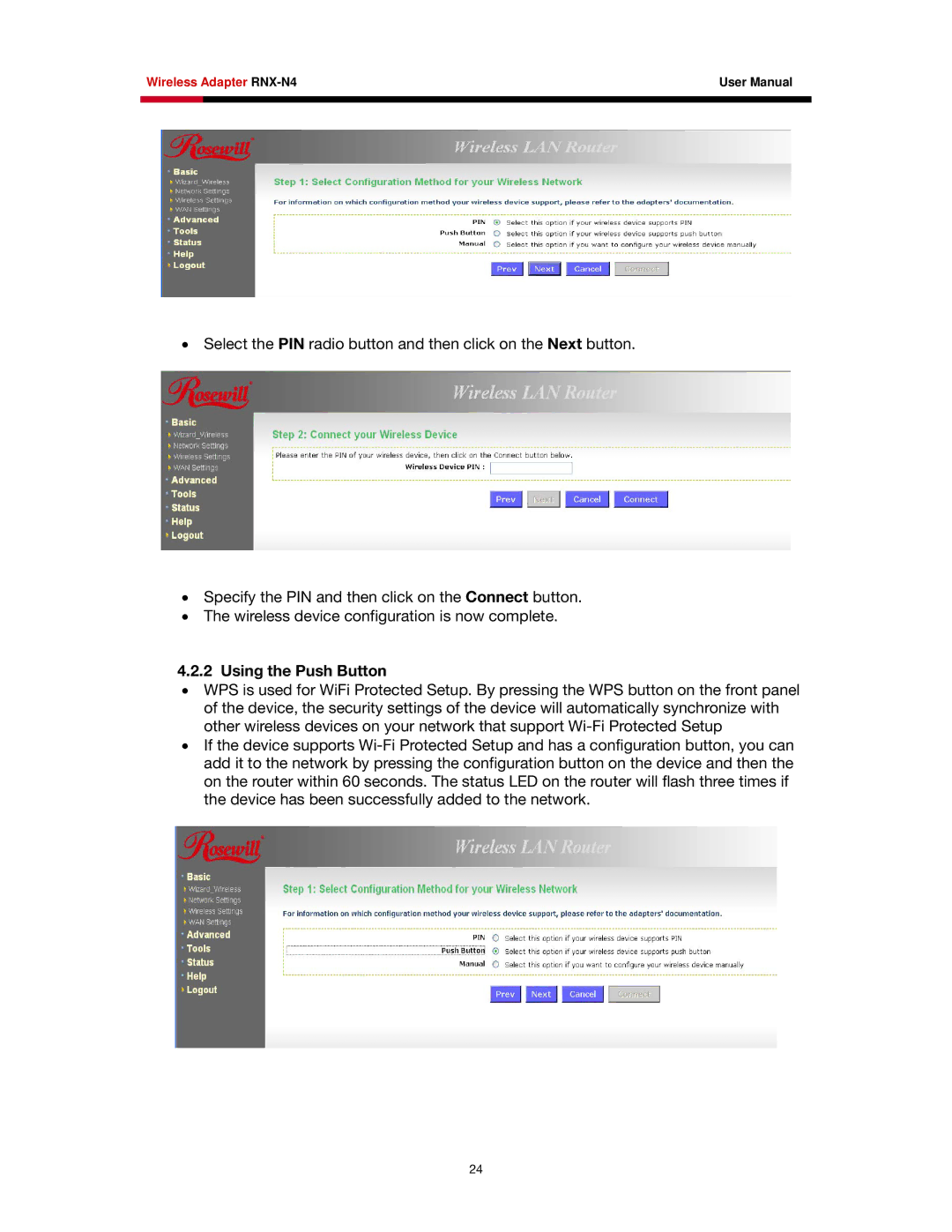 Rosewill RNX-N4 user manual Using the Push Button 