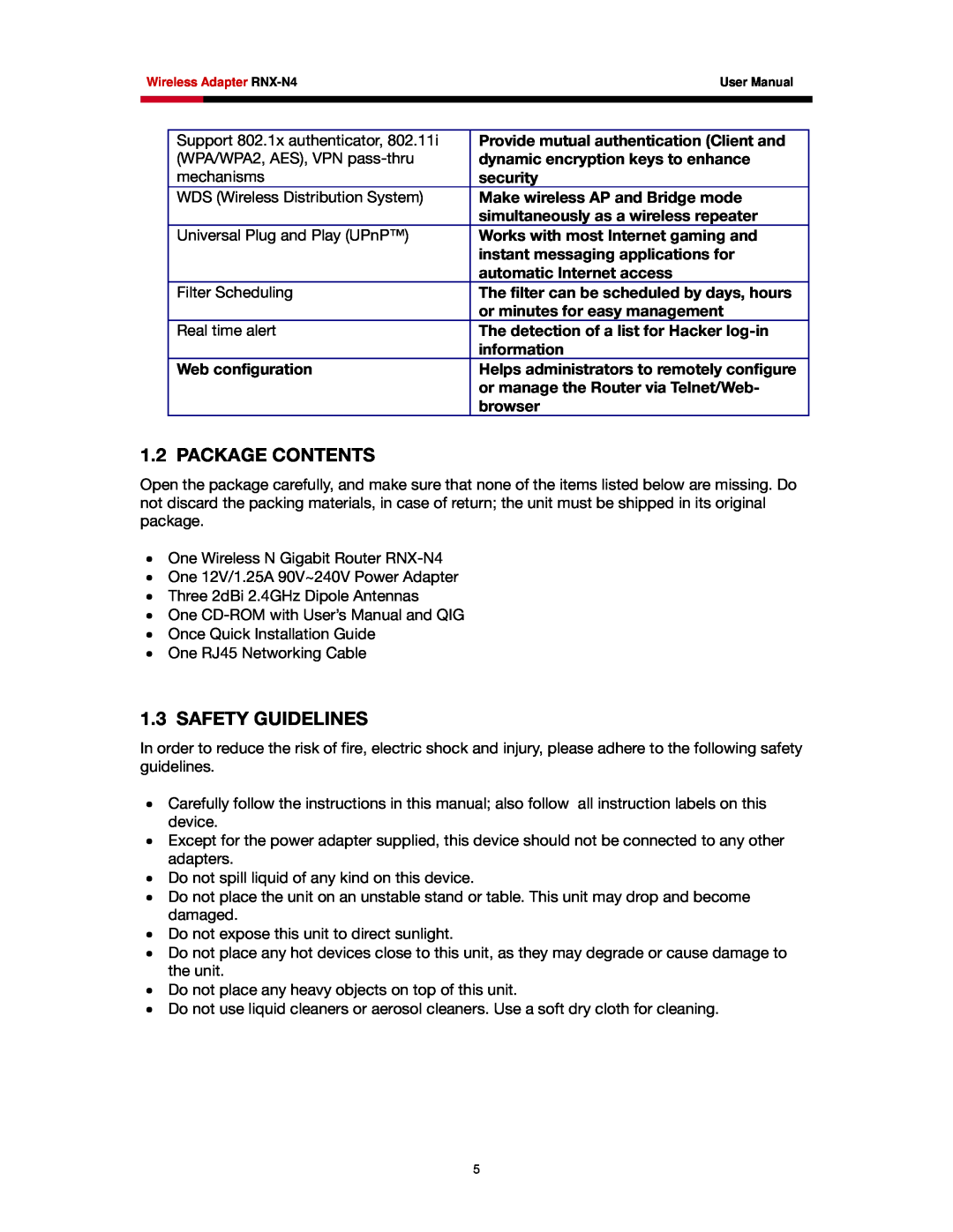 Rosewill RNX-N4 user manual Package Contents, Safety Guidelines 