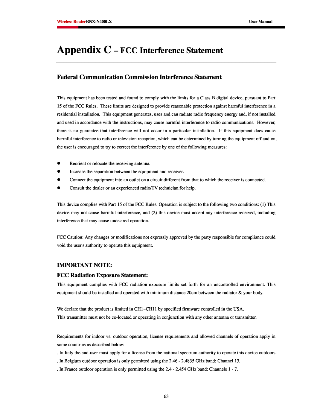 Rosewill RNX-N400LX Appendix C - FCC Interference Statement, Federal Communication Commission Interference Statement 