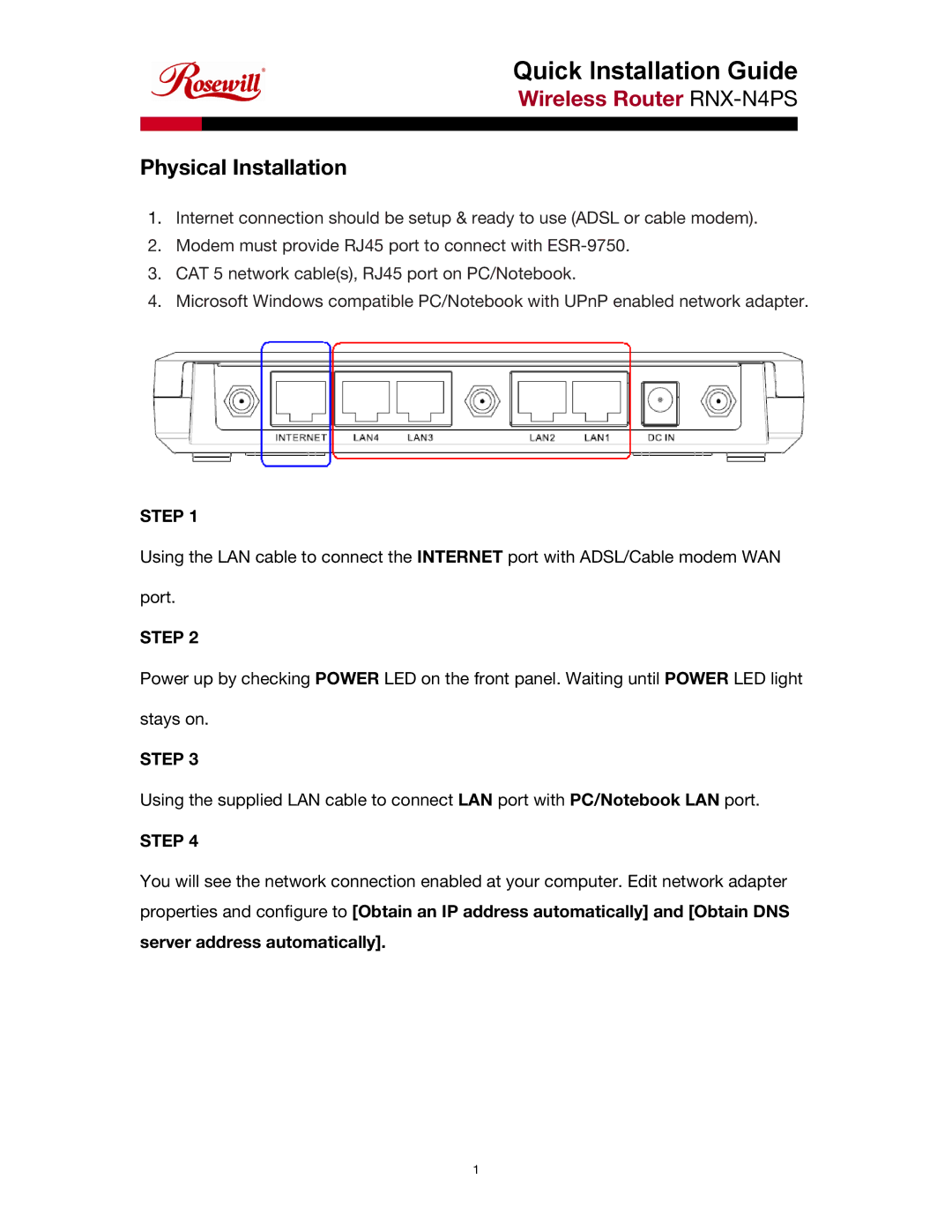 Rosewill RNX-N4PS manual Quick Installation Guide, Physical Installation 