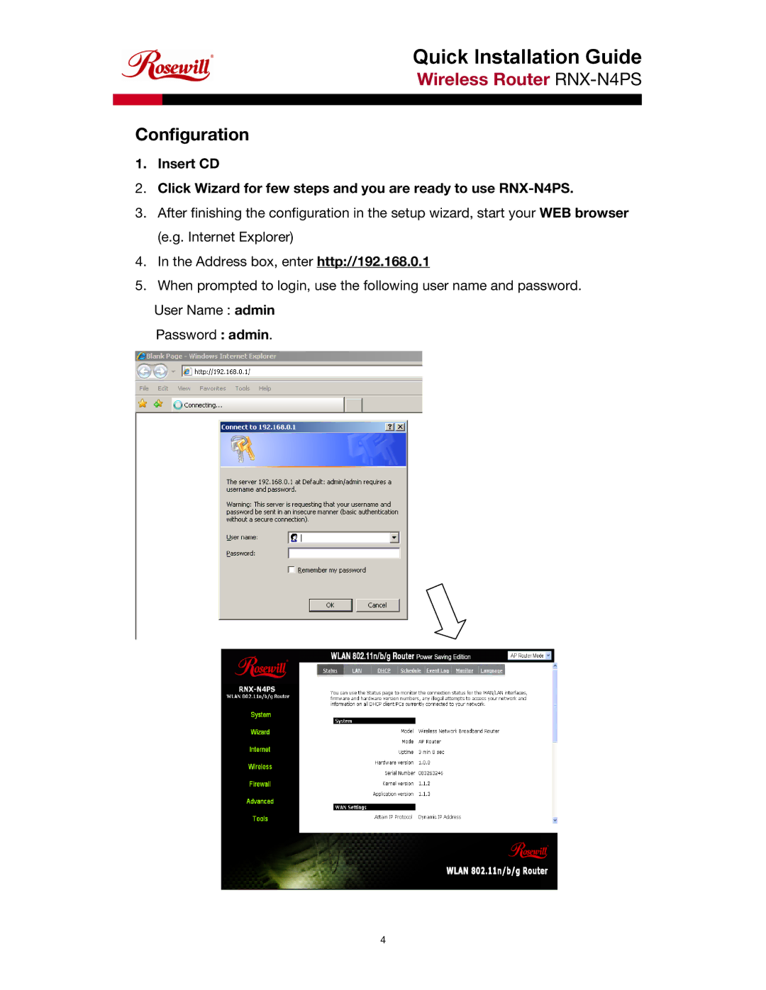 Rosewill RNX-N4PS manual Configuration 