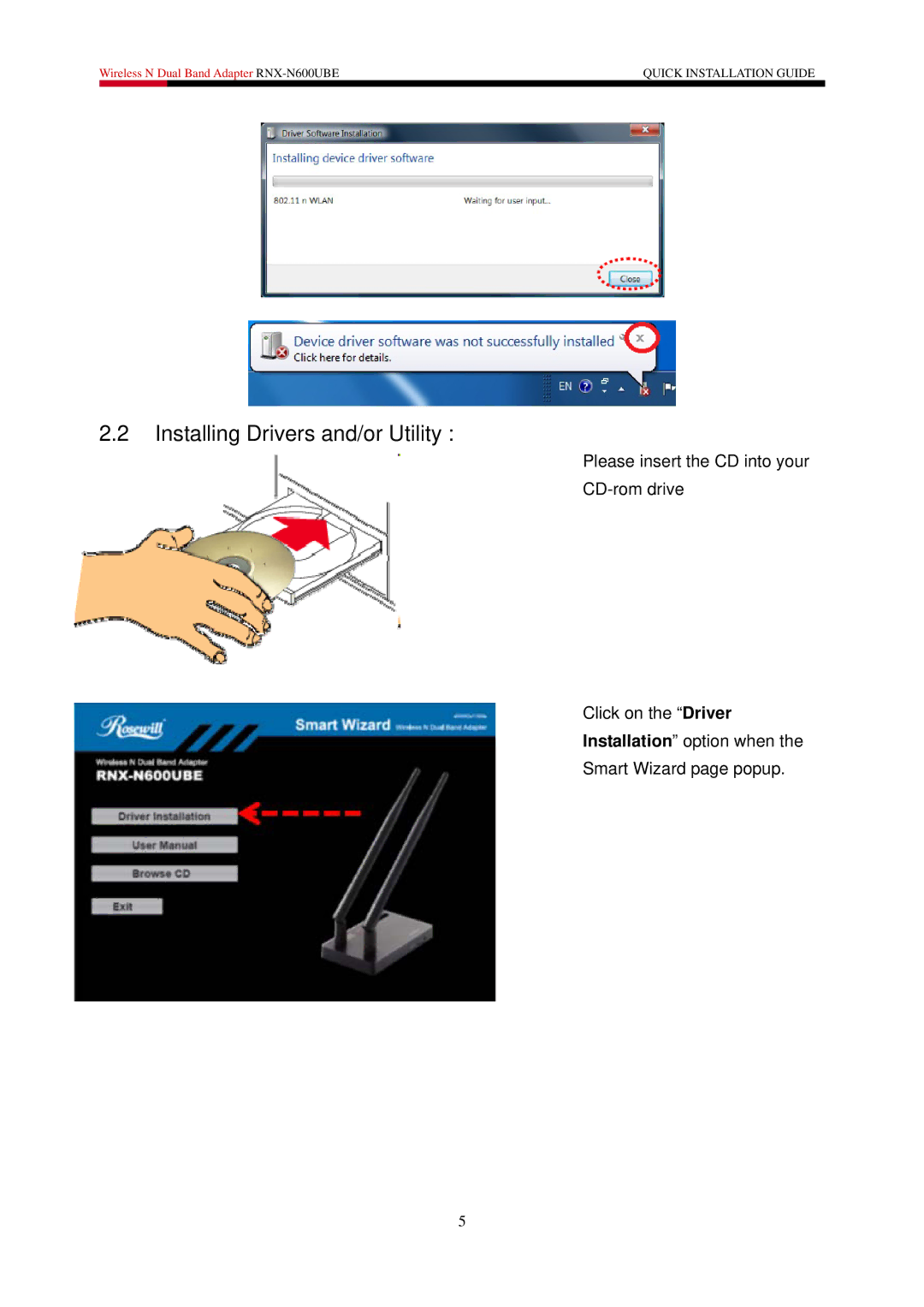 Rosewill RNX-N600UBE user manual Installing Drivers and/or Utility 