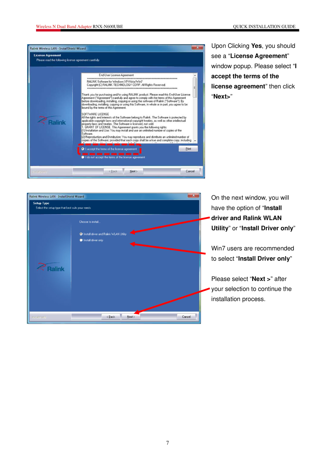 Rosewill RNX-N600UBE user manual Driver and Ralink Wlan Utility or Install Driver only 