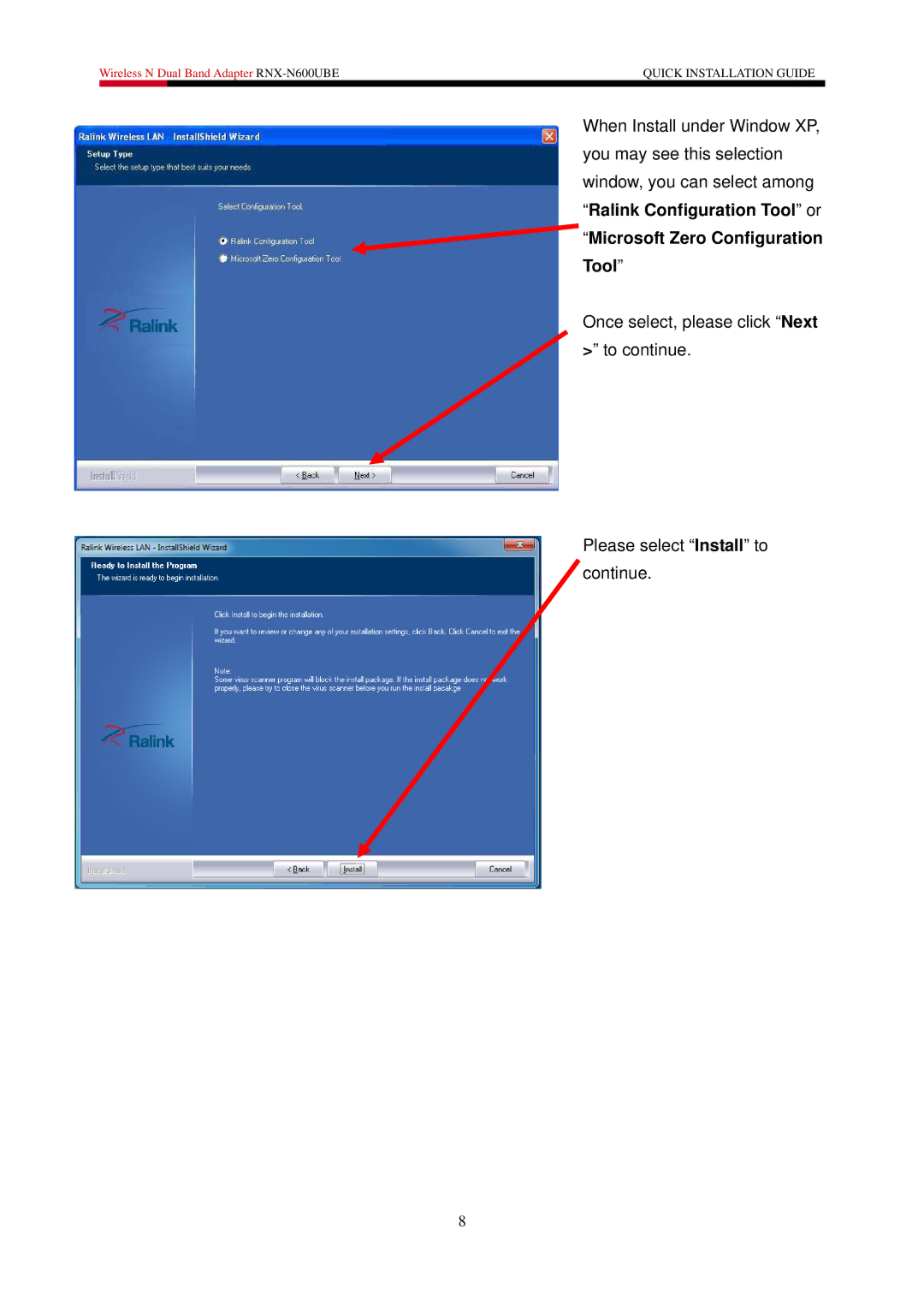 Rosewill RNX-N600UBE user manual Ralink Configuration Tool or Microsoft Zero Configuration 