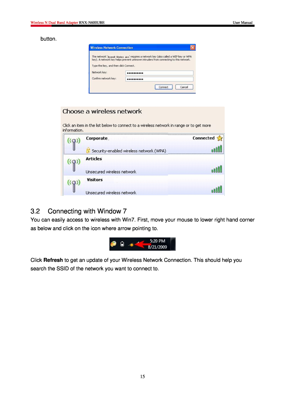 Rosewill RNX-N600UBE user manual Connecting with Window 
