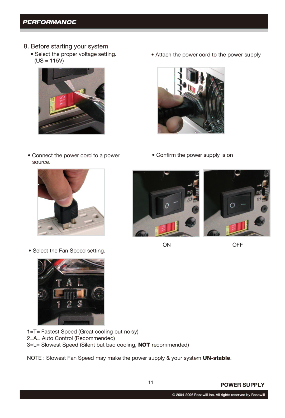 Rosewill RP550-2-S, RP500-2-S user manual Before starting your system, Off 