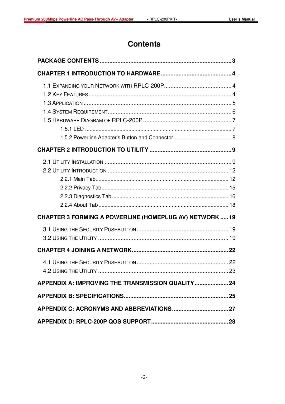 Rosewill RPLC-200P user manual Contents 