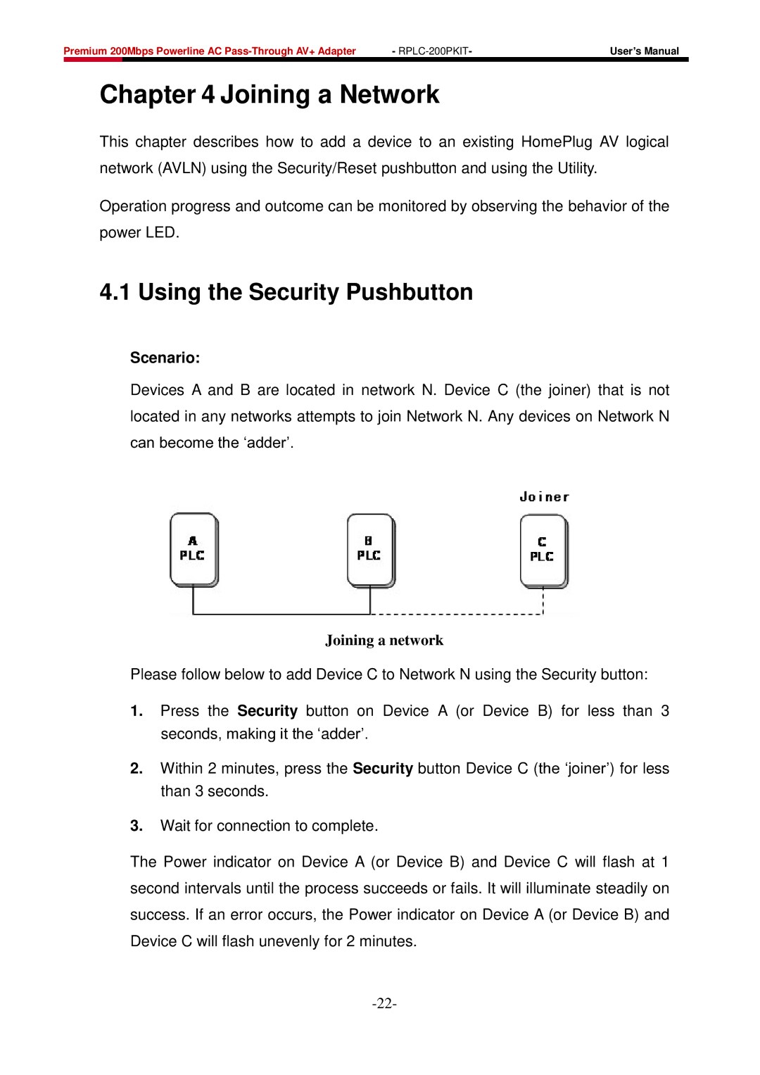 Rosewill RPLC-200P user manual Joining a Network, Joining a network 