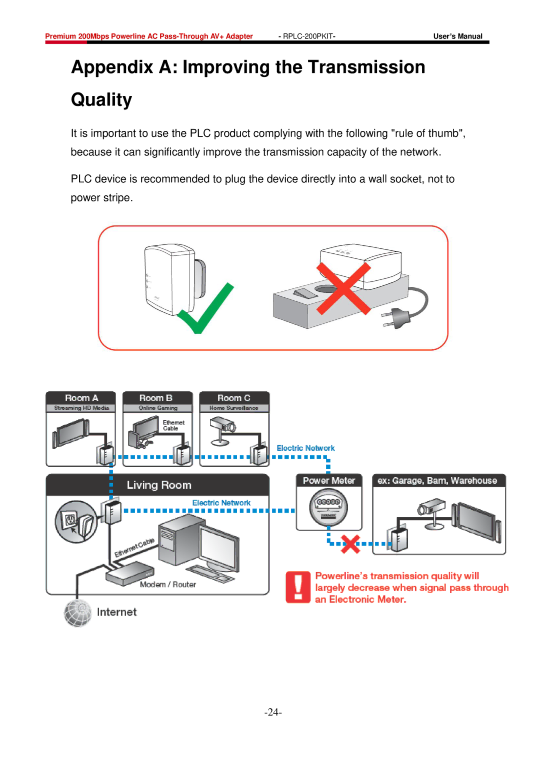 Rosewill RPLC-200P user manual Appendix a Improving the Transmission Quality 