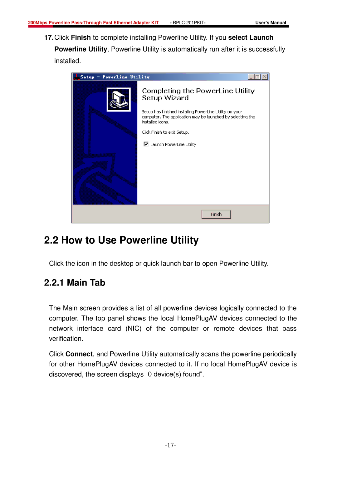 Rosewill RPLC-201P user manual How to Use Powerline Utility, Main Tab 