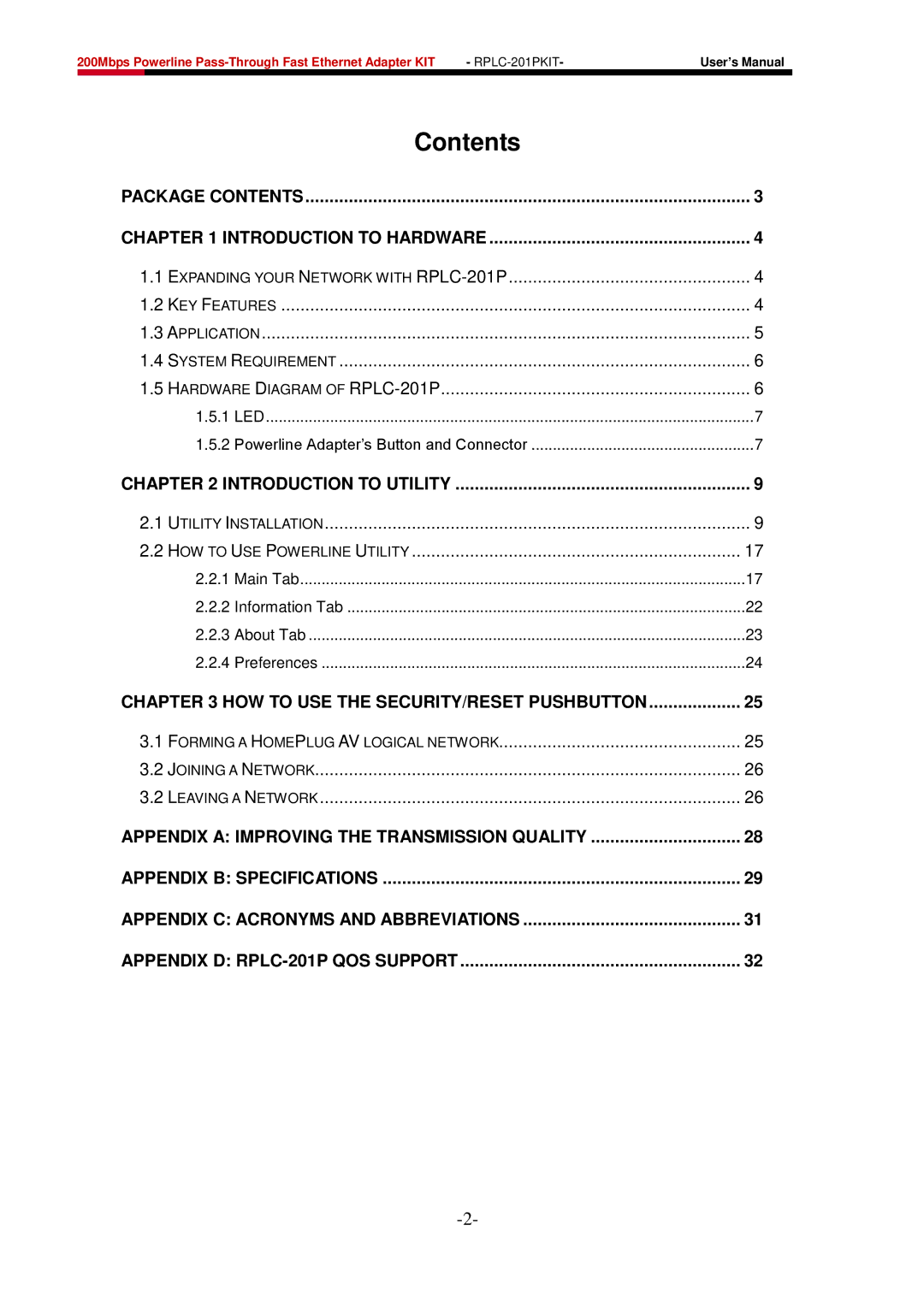 Rosewill RPLC-201P user manual Contents 