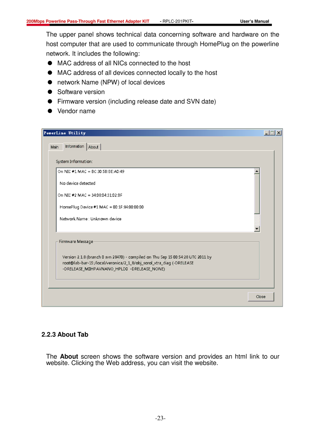 Rosewill RPLC-201P user manual About Tab 