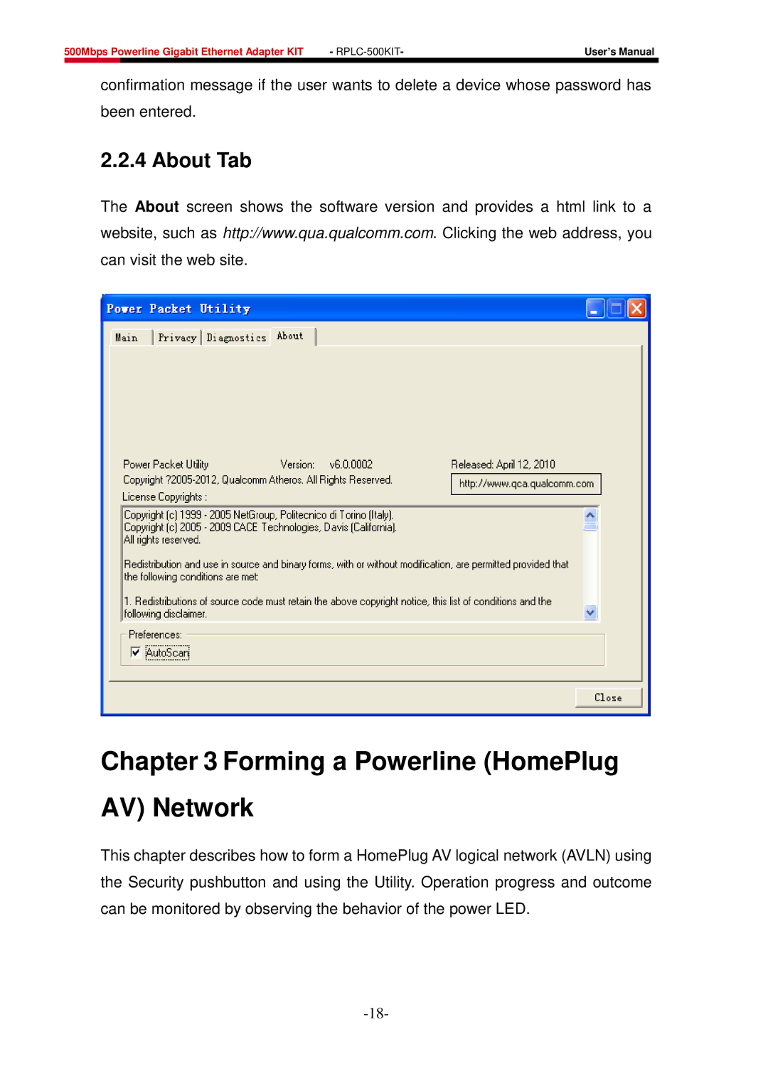 Rosewill RPLC-500 user manual Forming a Powerline HomePlug AV Network, About Tab 