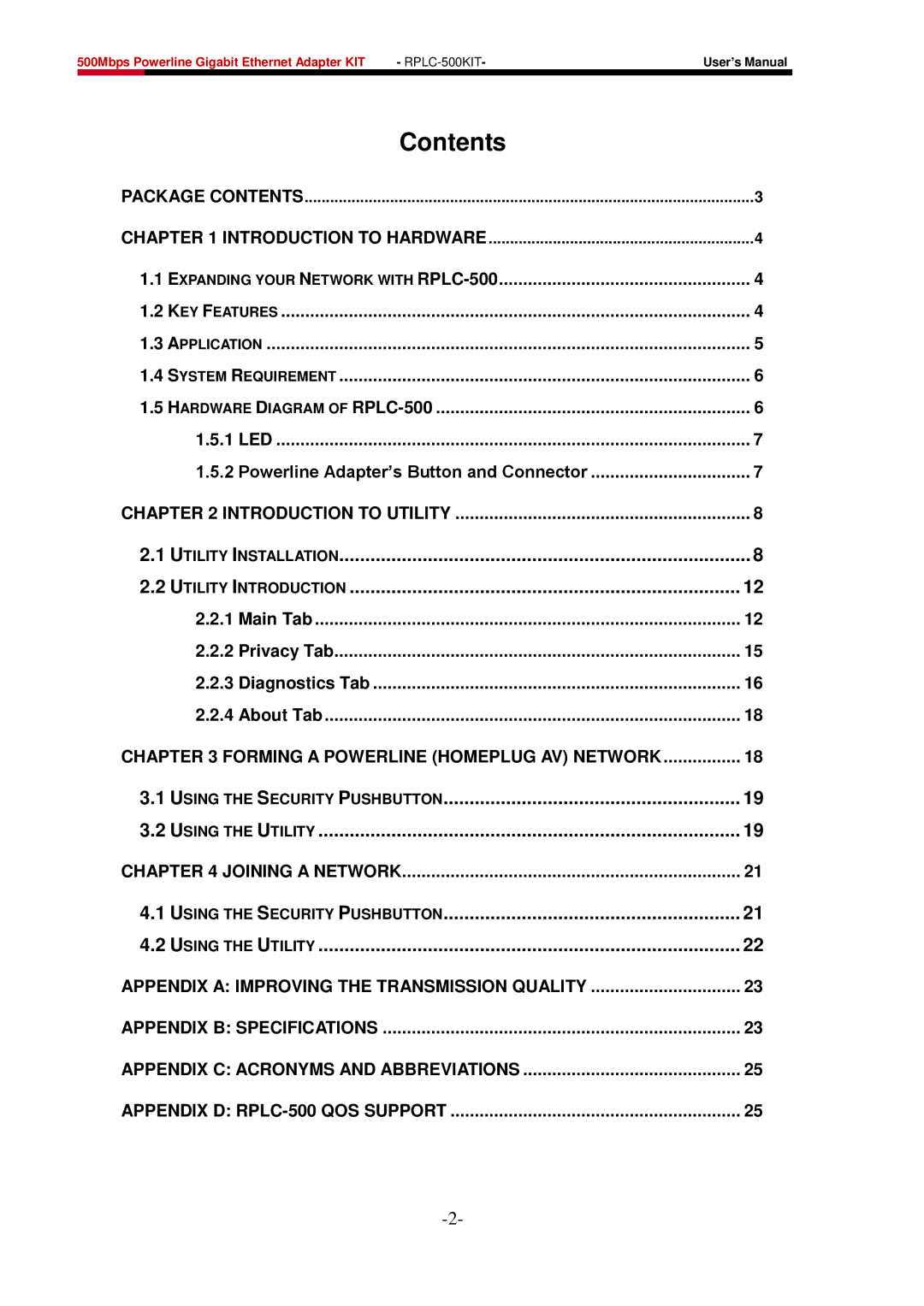 Rosewill RPLC-500 user manual Contents 