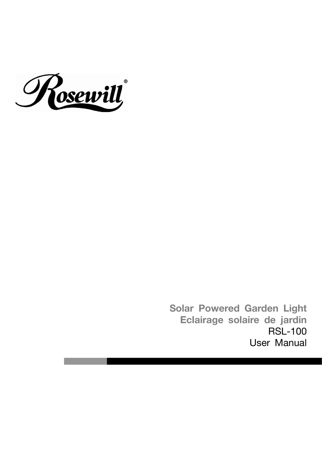 Rosewill RSL-100 user manual Solar Powered Garden Light Eclairage solaire de jardin 