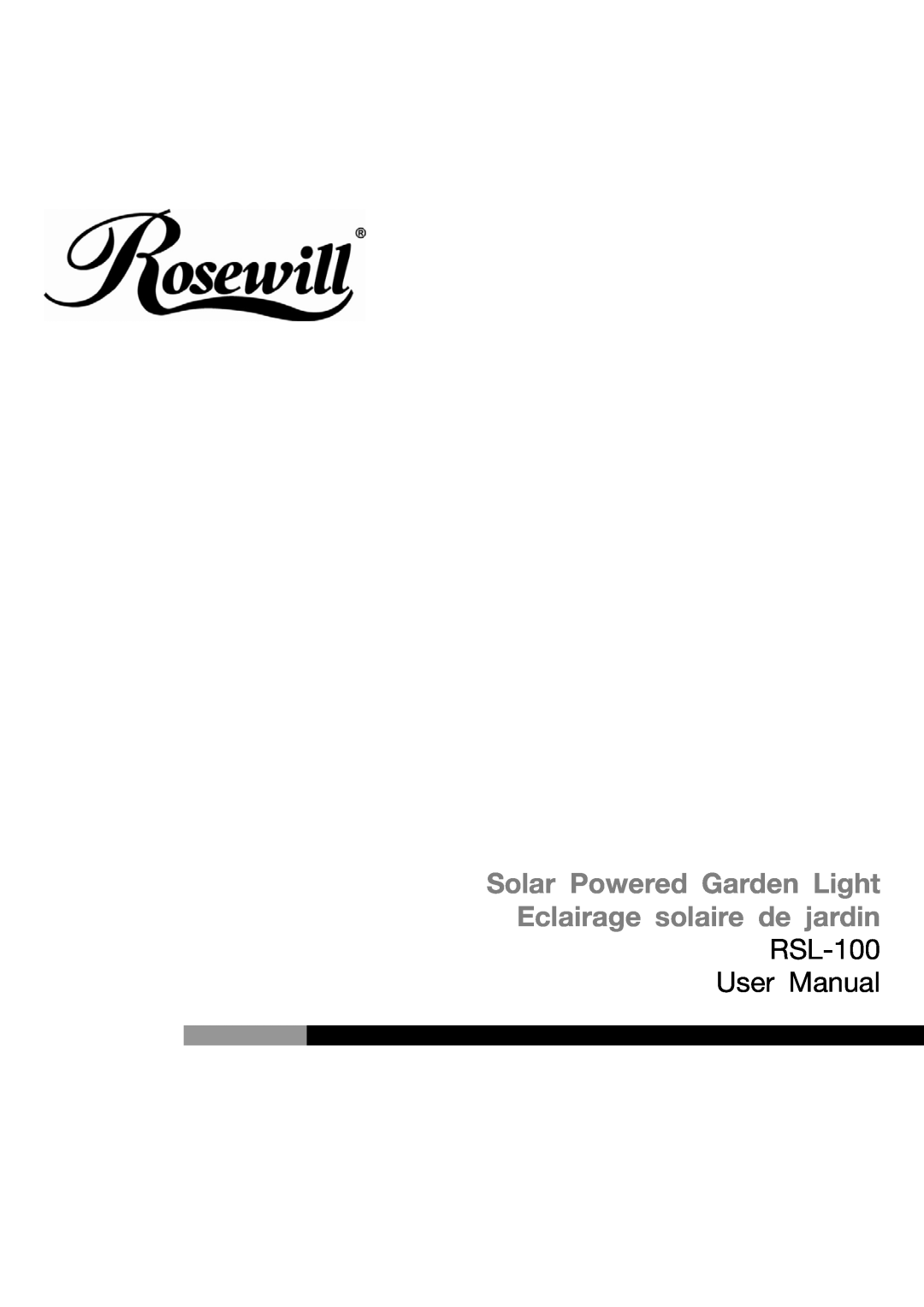 Rosewill RSL-100 user manual Solar Powered Garden Light, Eclairage solaire de jardin 