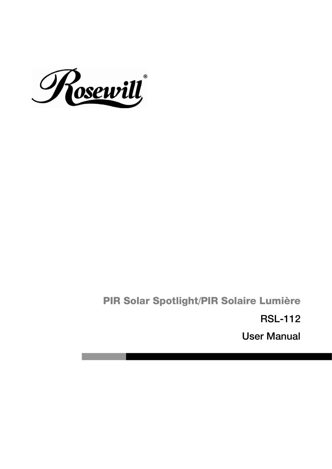 Rosewill RSL-112 user manual PIR Solar Spotlight/PIR Solaire Lumière 