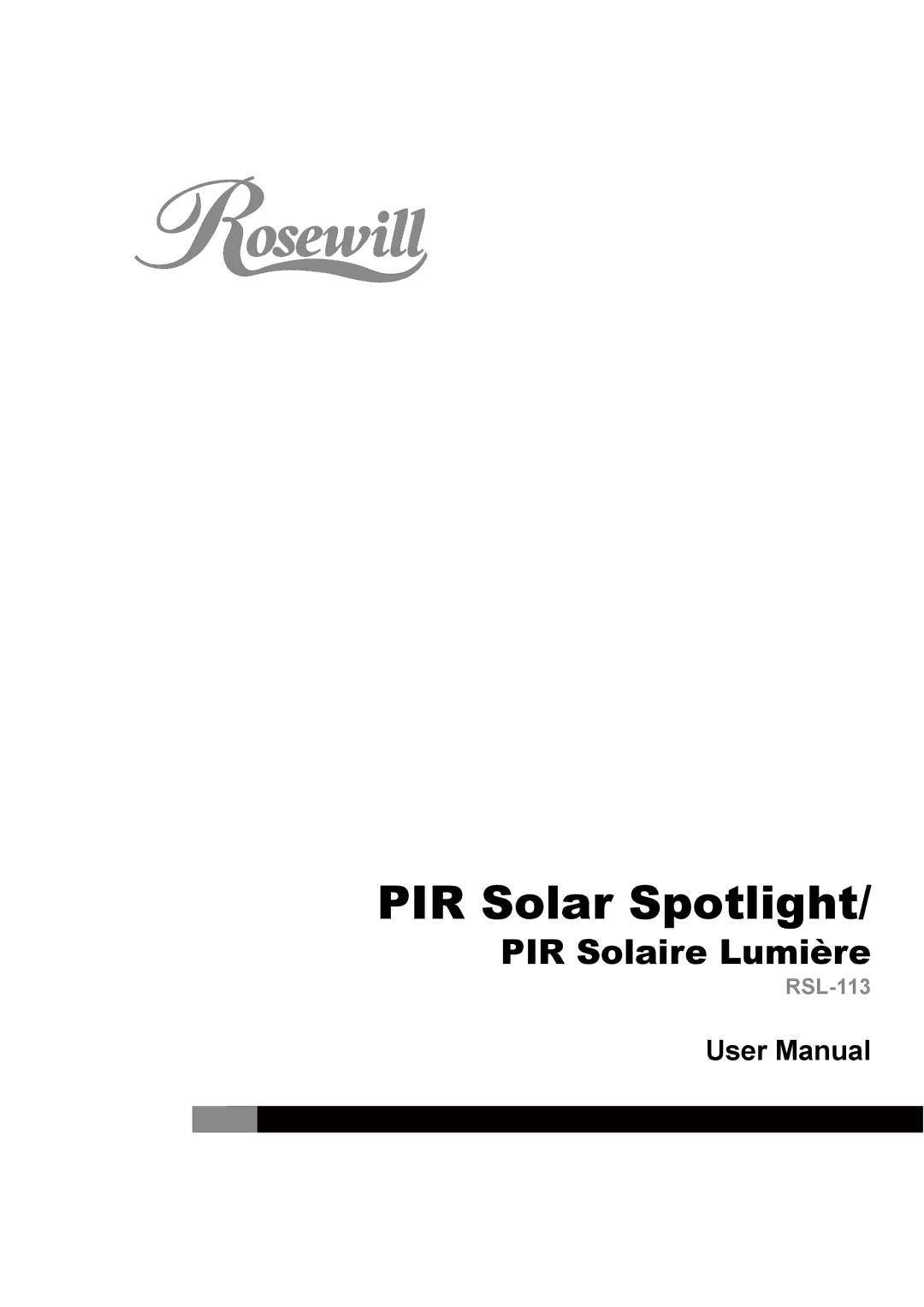 Rosewill RSL-113 user manual PIR Solar Spotlight 