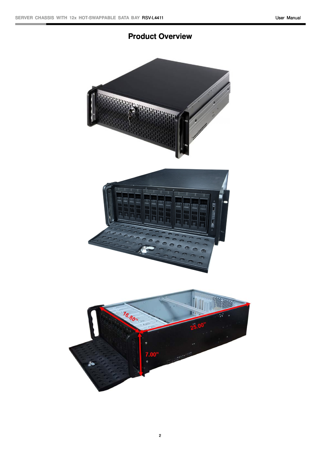 Rosewill user manual Product Overview, SERVER CHASSIS WITH 12x HOT-SWAPPABLE SATA BAY RSV-L4411, User Manual 