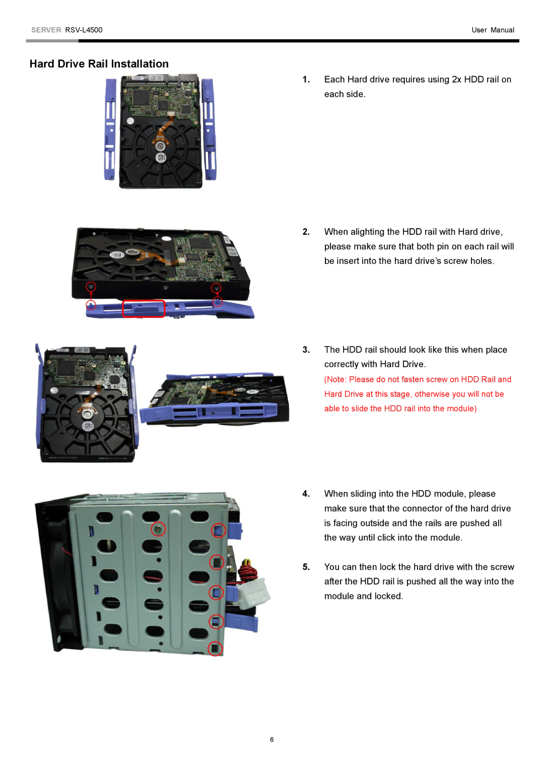 Rosewill RSV-L4500 user manual Hard Drive Rail Installation 