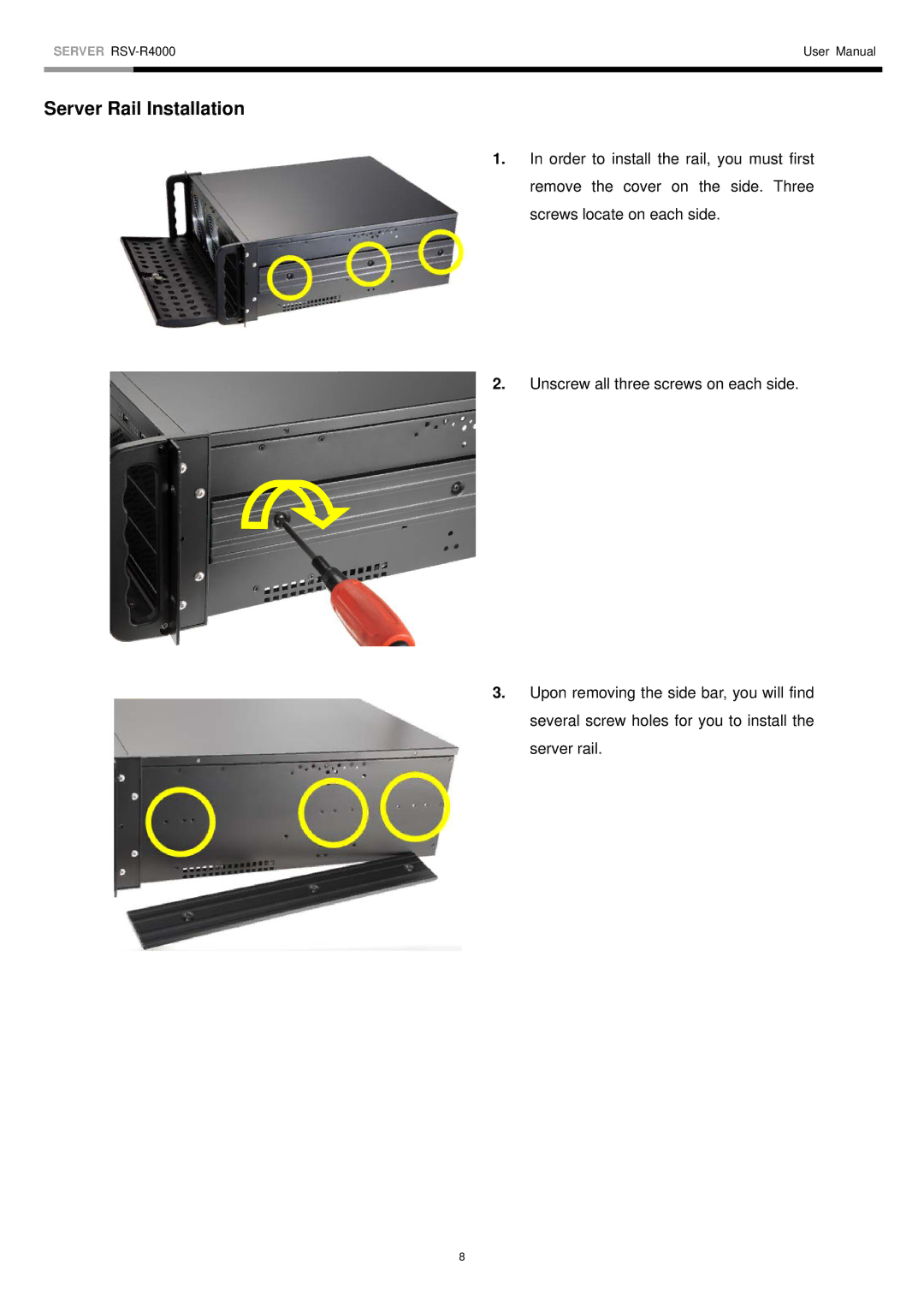 Rosewill RSV-R4000 user manual Server Rail Installation 