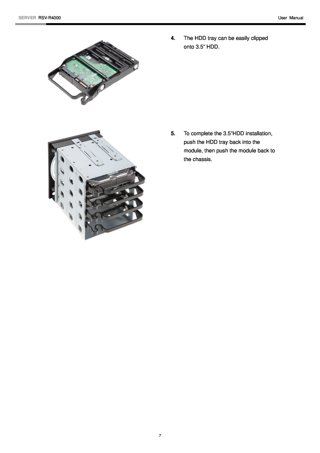 Rosewill user manual The HDD tray can be easily clipped onto 3.5” HDD, SERVER RSV-R4000, User Manual 