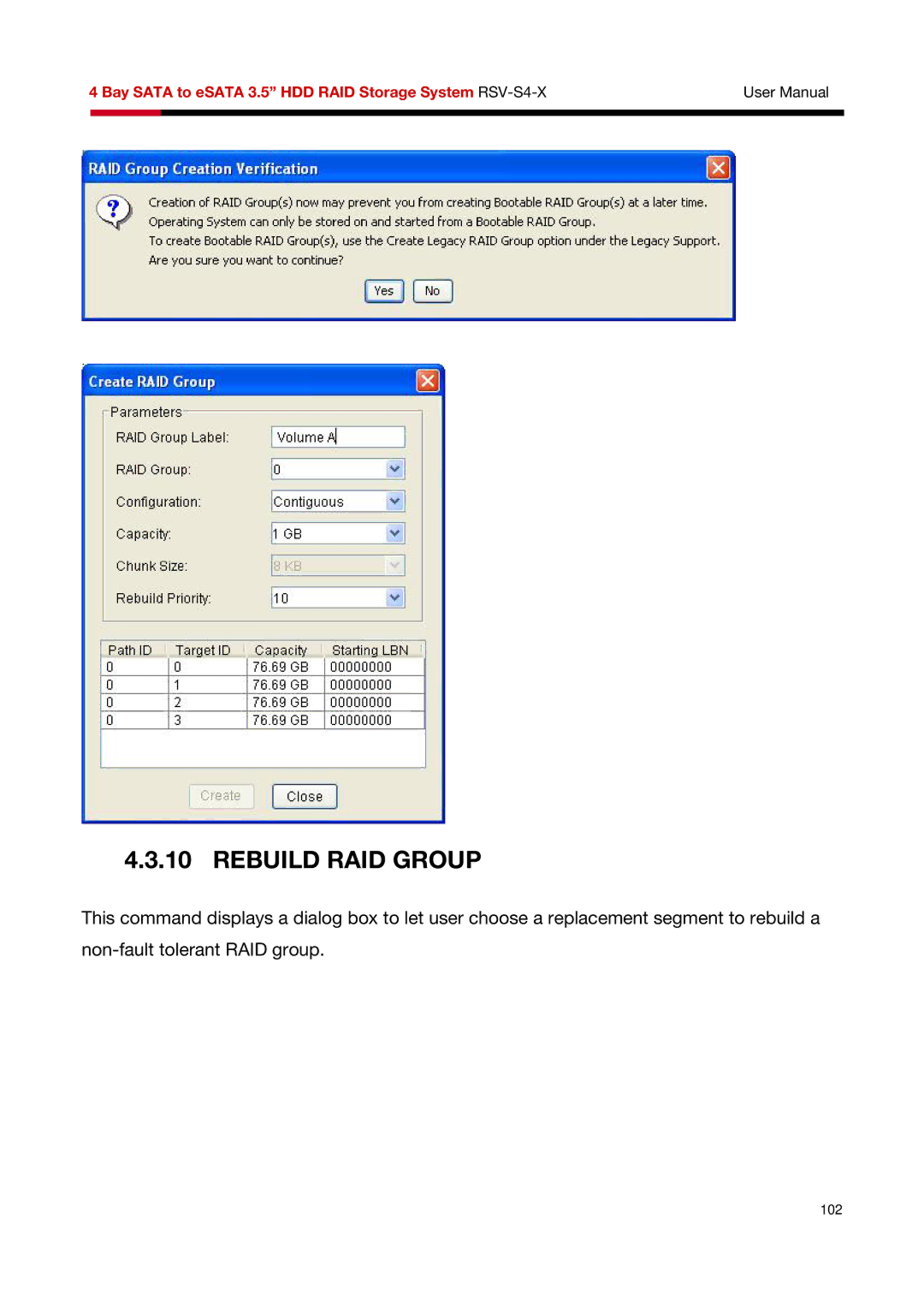 Rosewill RSV-S4-X user manual Rebuild RAID Group 