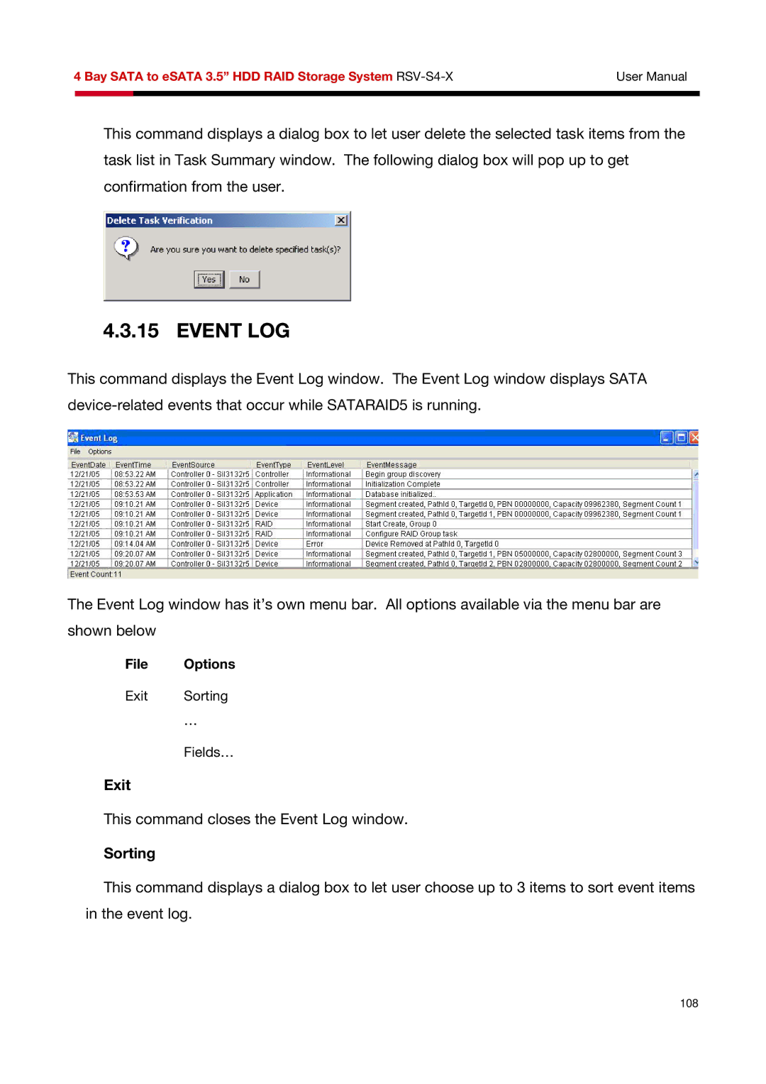 Rosewill RSV-S4-X user manual Event LOG 