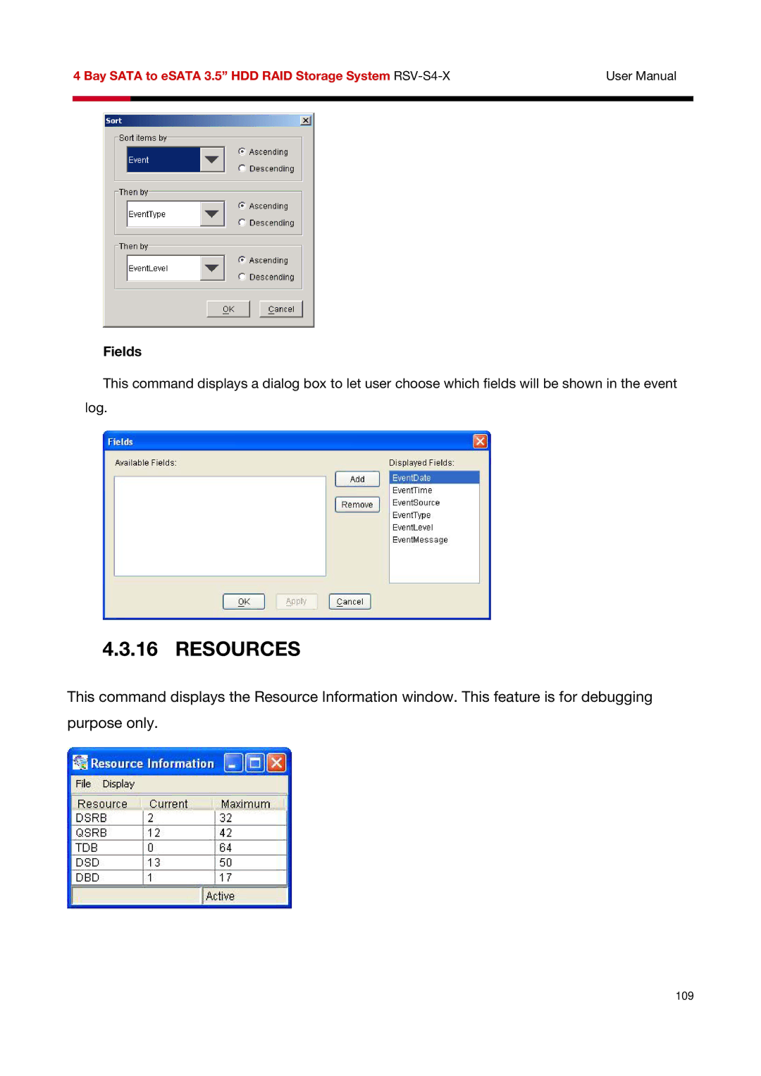 Rosewill RSV-S4-X user manual Resources, Fields 