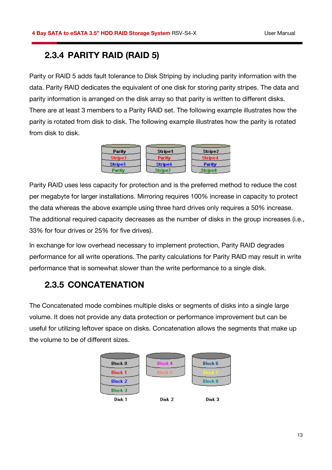 Rosewill RSV-S4-X user manual Parity RAID RAID, Concatenation 