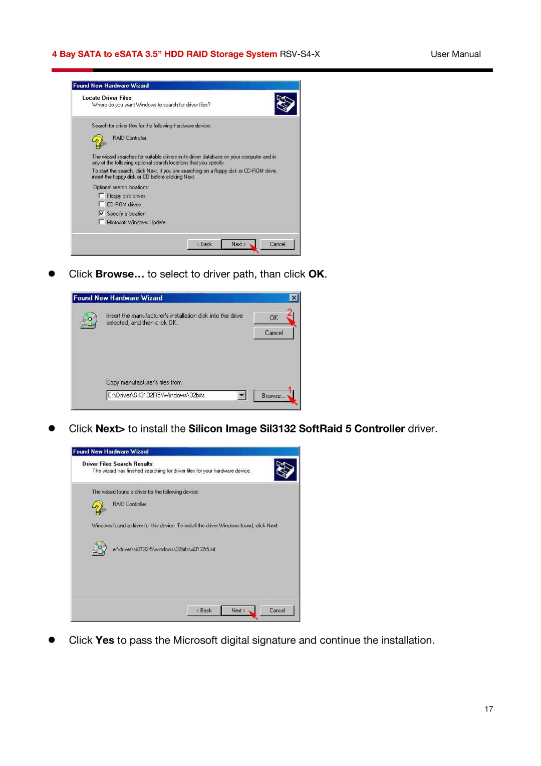 Rosewill RSV-S4-X user manual Click Browse… to select to driver path, than click OK 