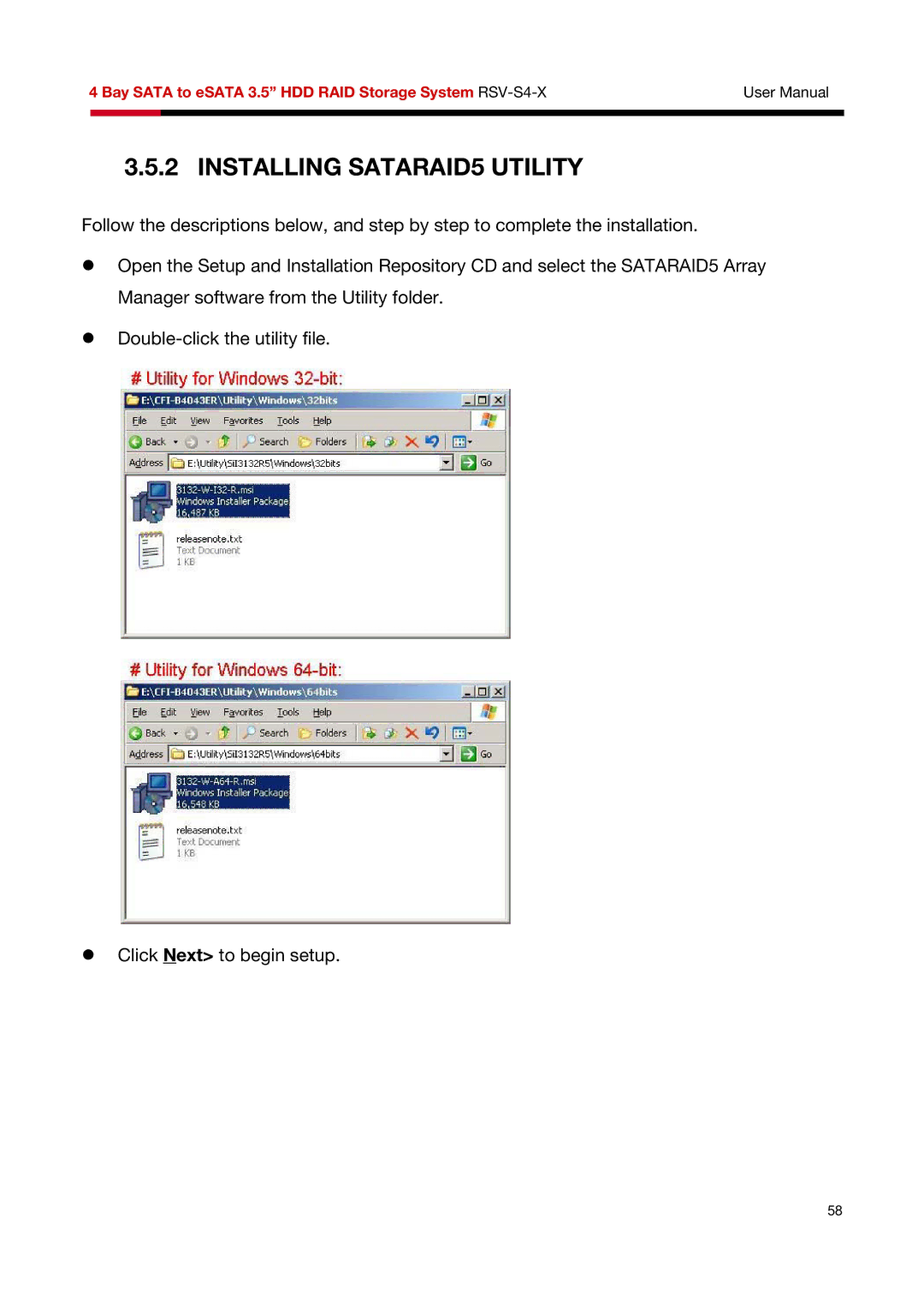 Rosewill RSV-S4-X user manual Installing SATARAID5 Utility 