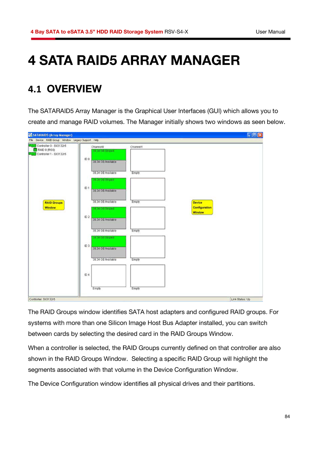 Rosewill RSV-S4-X user manual Sata RAID5 Array Manager, Overview 