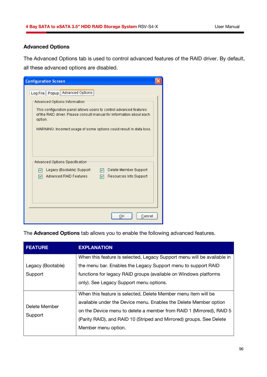 Rosewill RSV-S4-X user manual Advanced Options 