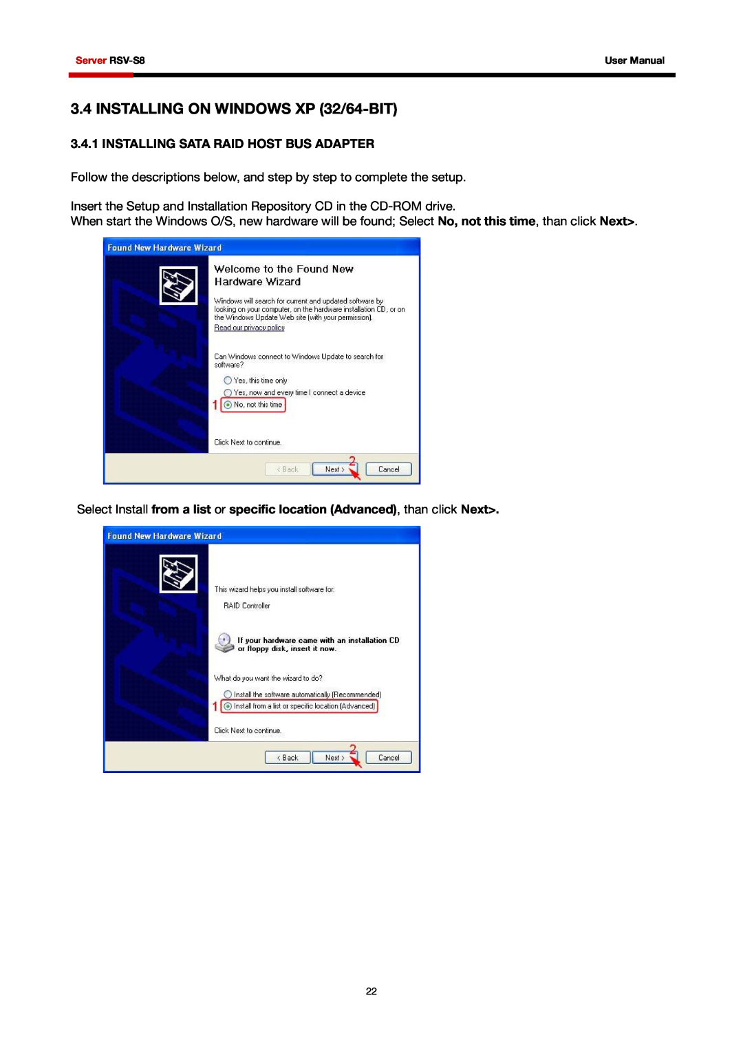 Rosewill RSV-S8 user manual INSTALLING ON WINDOWS XP 32/64-BIT, Installing Sata Raid Host Bus Adapter 