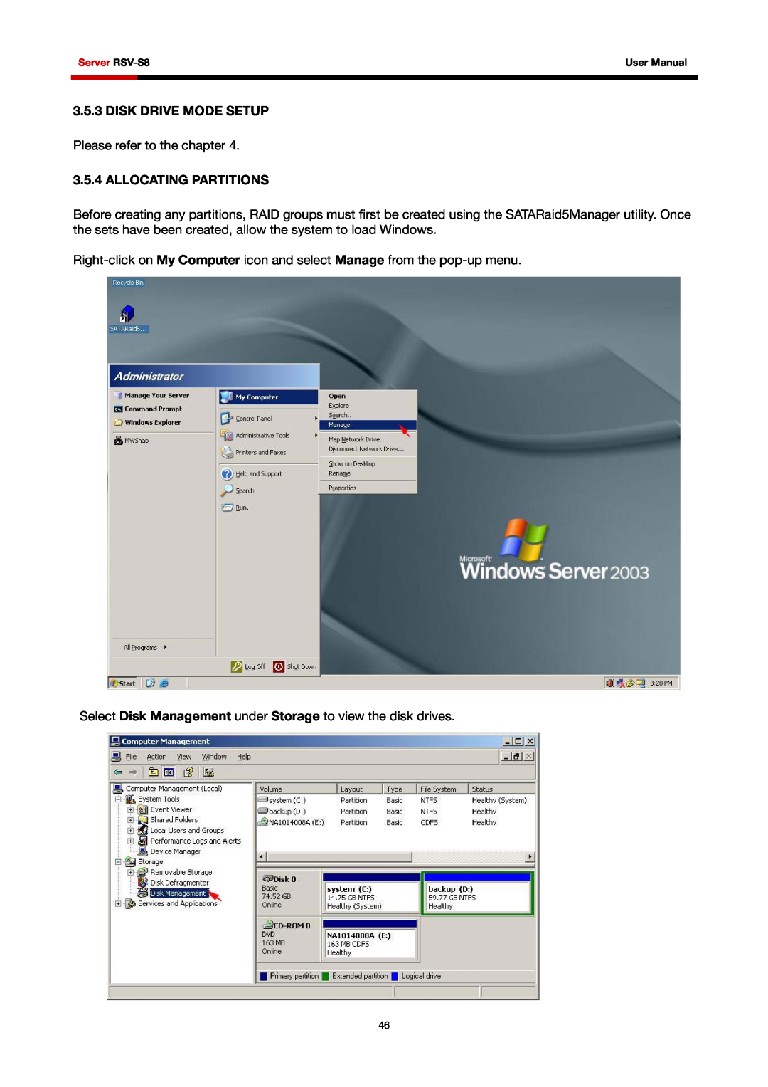 Rosewill RSV-S8 user manual Disk Drive Mode Setup, Allocating Partitions 