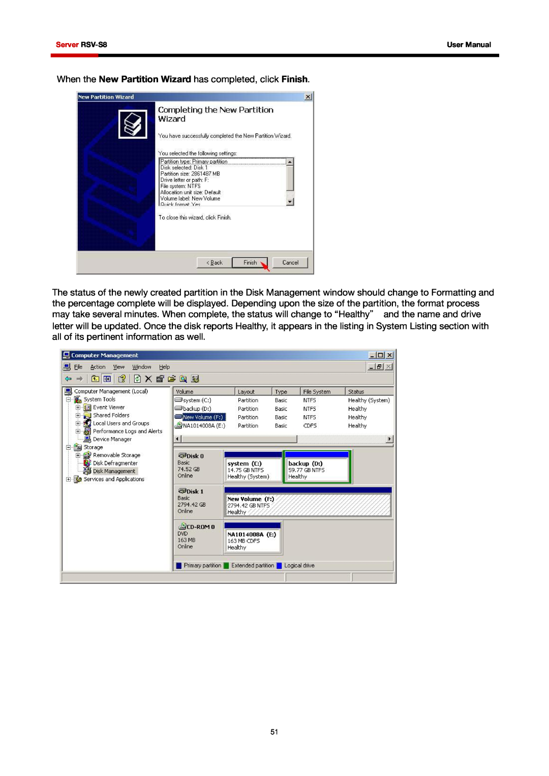 Rosewill RSV-S8 user manual When the New Partition Wizard has completed, click Finish 